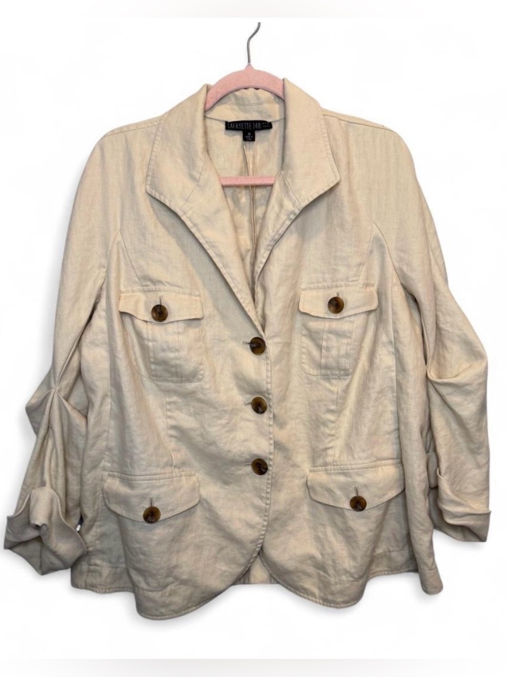 Lafayette 148 NY Linen Utility Safari Blazer Jacket Cream Plus Size 18